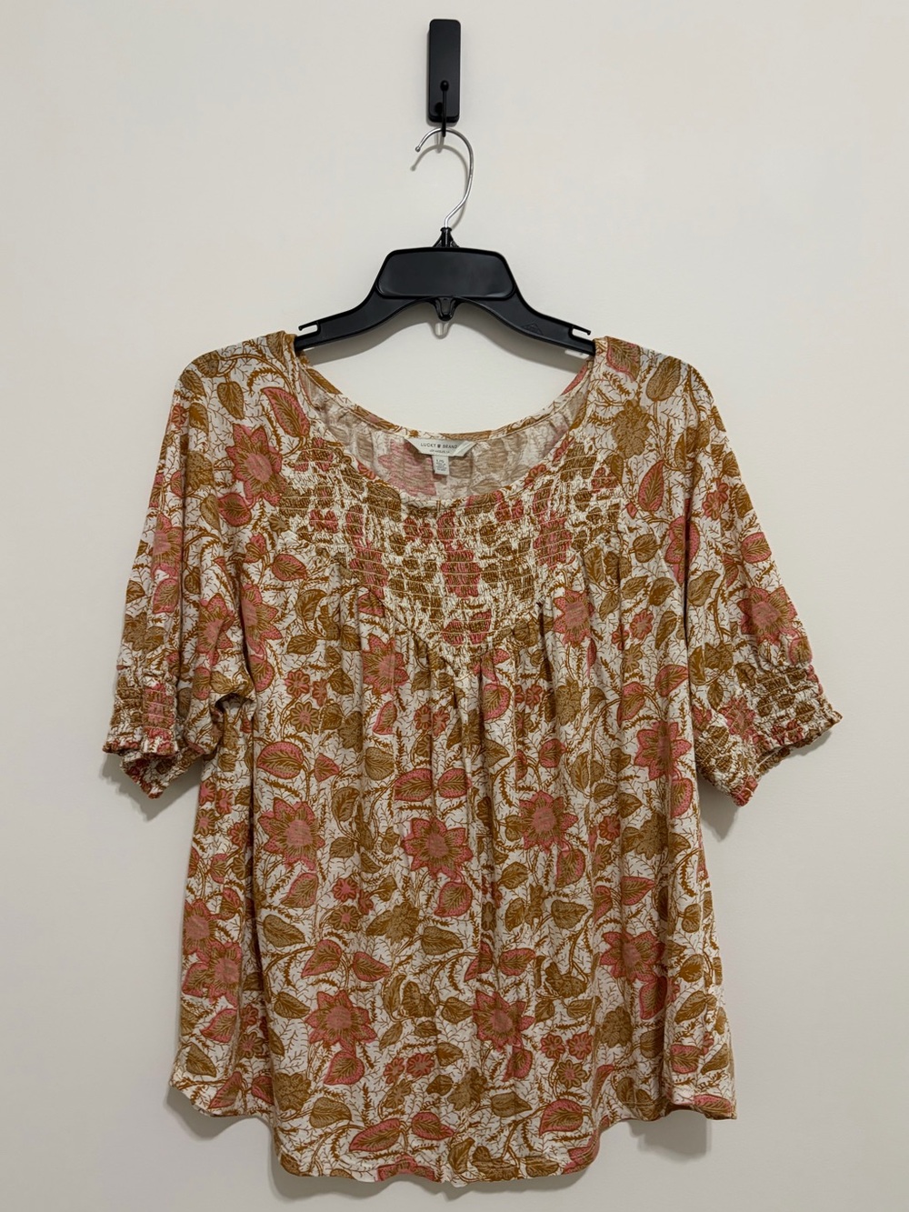 Lucky Brand Floral Smocked Boho Top